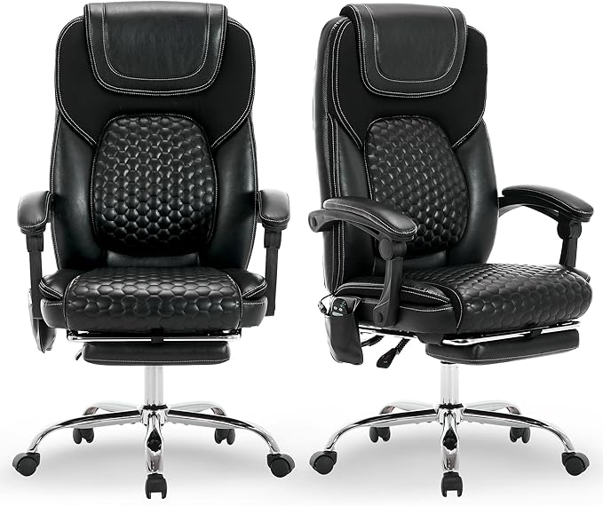 Massage Executive Office Chair 2-Pack with Heat and Footrest, Ergonomic Reclining Leather Desk Chair with Wheels, High-Back Big and Tall Computer Chair for Home Office, Study, Gaming, Black, 300 lbs