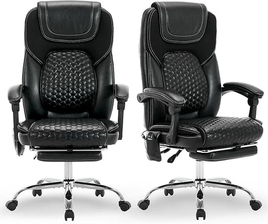 Massage Executive Office Chair 2-Pack with Heat and Footrest, Ergonomic Reclining Leather Desk Chair with Wheels, High-Back Big and Tall Computer Chair for Home Office, Study, Gaming, Black, 300 lbs