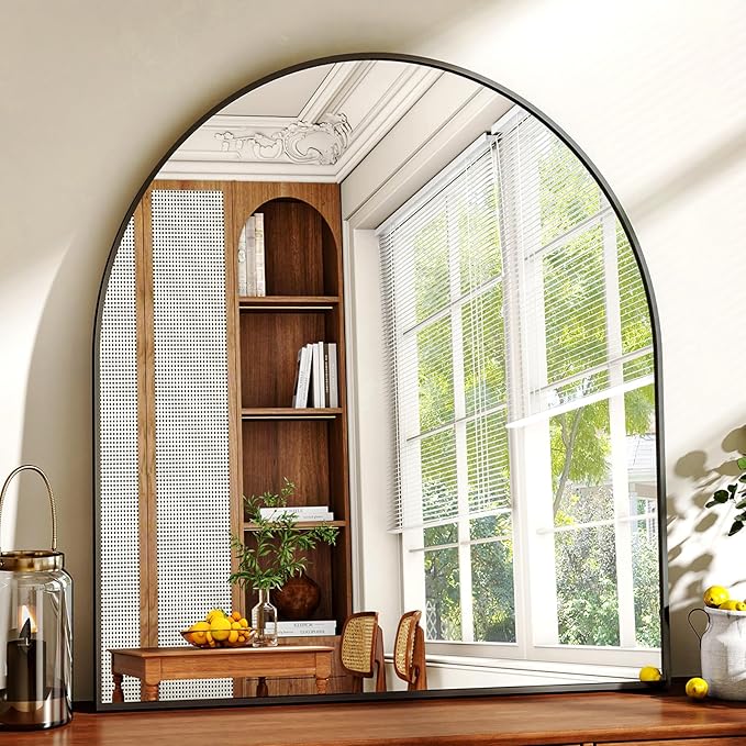 31"x32" Arched Wall Mirror for Bathroom, Black Vanity Mirror for Bedroom, Living Room, Entryway, Decorative Hanging Mirror for Wall