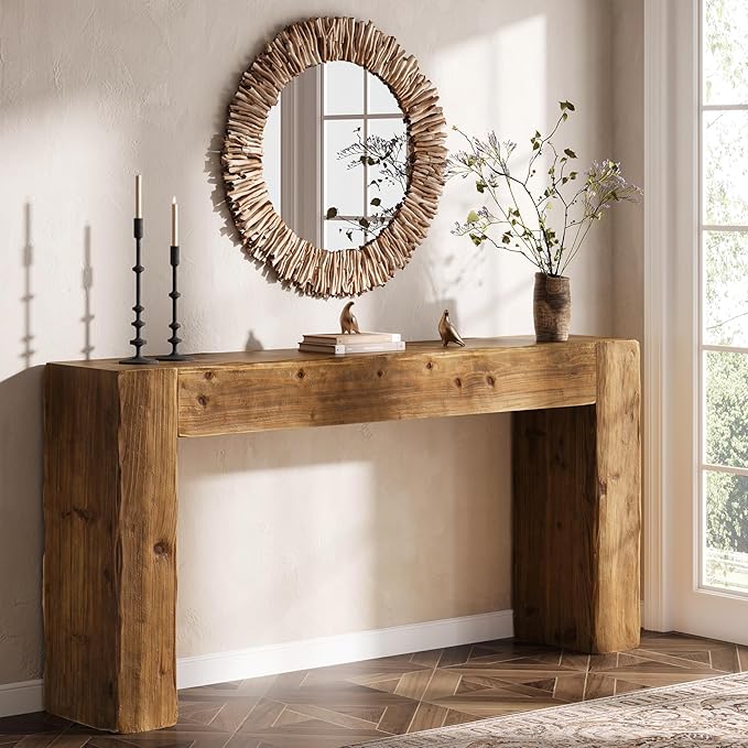 Solid Wood Console Table, 63-Inch Farmhouse Sofa Table Behind Couch for Entryway, Living Room, Foyer, Easy Assembly (Rustic Brown)