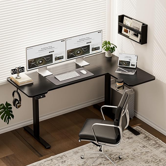 51" Reversiable L-Shaped Electric Standing Desk Adjustable Height Gaming Stand Up Corner Desk Sit Stand Home Office Computer Desk with Splice Board,Black Top