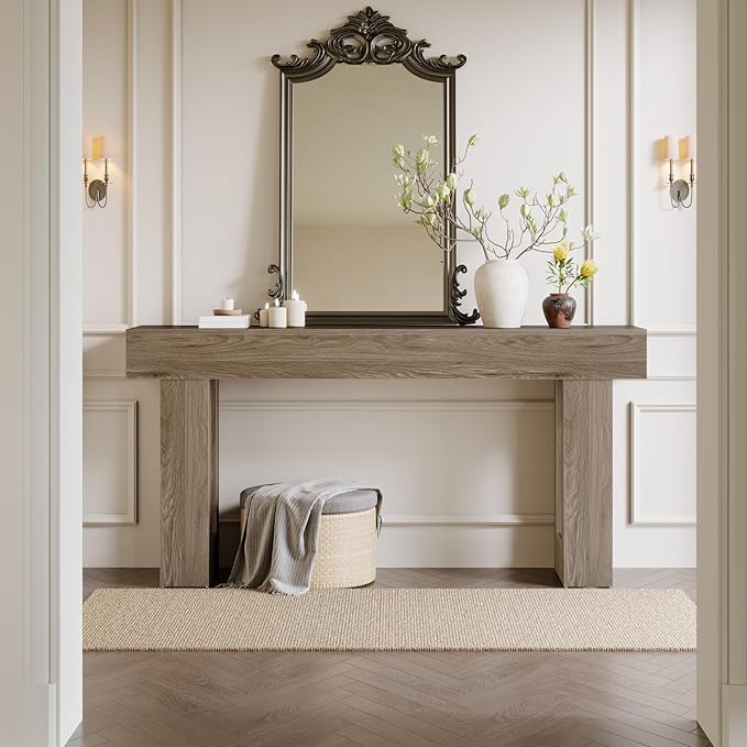 Tribesigns Farmhouse Console Table, 63-Inch Long Narrow Sofa Table Behind The Couch, Wooden Rectangular Entryway Table for Entrance, Hallway, Living Room (Grey)