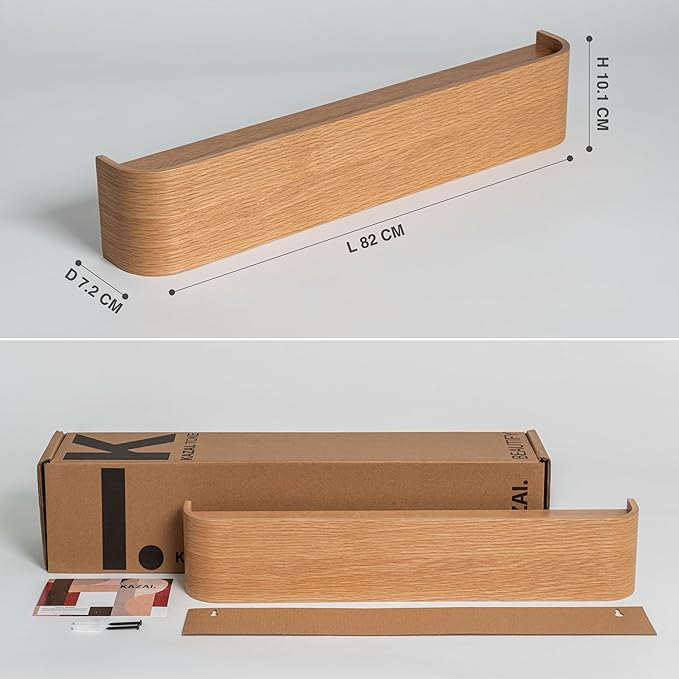 Kazai. Wall-Mounted Coat Rack 'Toke' - Modern Design Coat Rack with Hidden Wall Hooks - Solid Wood Veneer Panel Coat Hanger - Oak