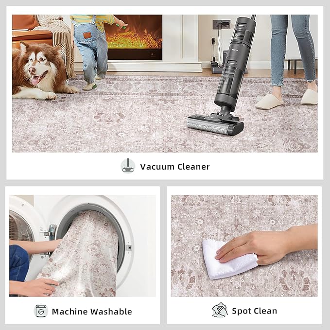 Pink Area Rugs 5x7 Nursery Rug for Baby Girl Neutral Floral Area Rug for Living Room, Vintage Boho Washable Rug Indoor Carpet for Bedroom Dining Room