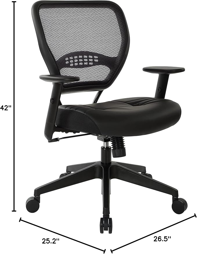 Space Seating 57 Series Professional Dark Air Grid Back Manager's Adjustable Office Chair with Built-in Lumbar Support and Padded Seat, Black Bonded Leather