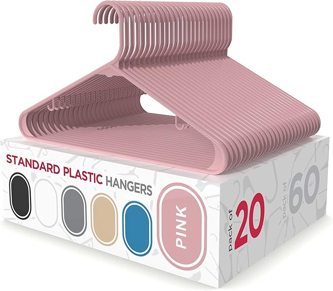 Sharpty Plastic Hangers Clothes Hangers for Clothing, Closet, Coats & Shirts - Durable, Thick, Tough & Space Saving - for Everyday Standard Use, Room Essentials & Basics - 20 Pack - Pink