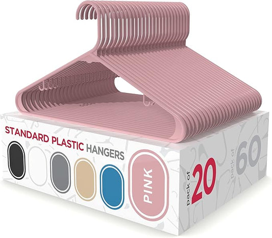 Sharpty Plastic Hangers Clothes Hangers for Clothing, Closet, Coats & Shirts - Durable, Thick, Tough & Space Saving - for Everyday Standard Use, Room Essentials & Basics - 20 Pack - Pink