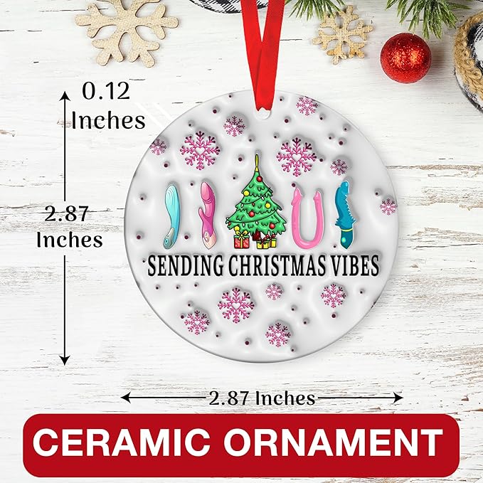 Funny Christmas Ornaments - Humorous Holiday Ornaments for Christmas Tree Decoration, Unique Gag Gifts for Friends, White Elephant Gifts - Quirky Ceramic Ornament with Gift Box