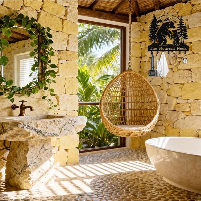 Personalized Bear Forest Key Holder Wall Mount, Custom Metal Key Holder for Wall with Name, Custom Keys Rack Hanger with Hooks for Entryway, Front Door, Hallway, Living Room, Kitchen