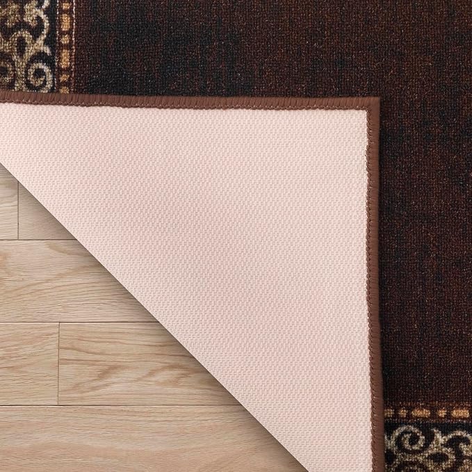 Antep Rugs Alfombras Bordered Modern 2x4 Non-Slip (Non-Skid) Low Pile Rubber Backing Kitchen Area Rug (Brown, 2'3" x 4')