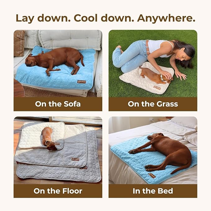 Pelsbarn Dog Cooling Mat- Ice Silk Summer Comfort, Self Cooling, Non-Slip Dog Pad, Durable & Washable, Mat for Medium Dogs 19" x 25", Support Shelter Dogs with Every Purchase (Beige)