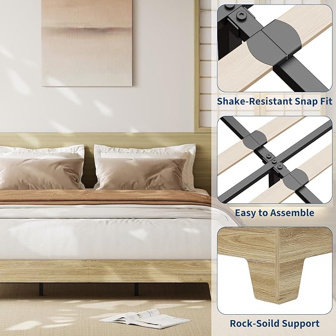 Garvee Wood Platform Bed Frame, King Size Bed Frame, Wood Slat Support, No Box Spring Needed, Easy Assembly, Noise-Free Design, Underbed Space for Storage