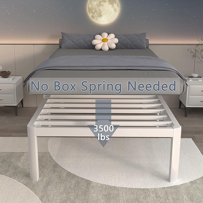 ITIMIDI 16 Inch White Twin Bed Frames No Box Spring Need, Metal Platform Bed Frame Twin Size, Heavy Duty Steel Support 3500 LBS, Noise Free, Easy Assembly