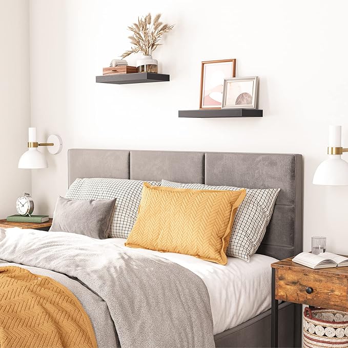 HOOBRO Floating Shelves for Wall, Wall Mounted Shelf Set of 2, 15.7" Hanging Shelf with Invisible Brackets, for Wall in Bathroom, Bedroom, Toilet, Kitchen, Living Room, Office, Black BK40BJ01