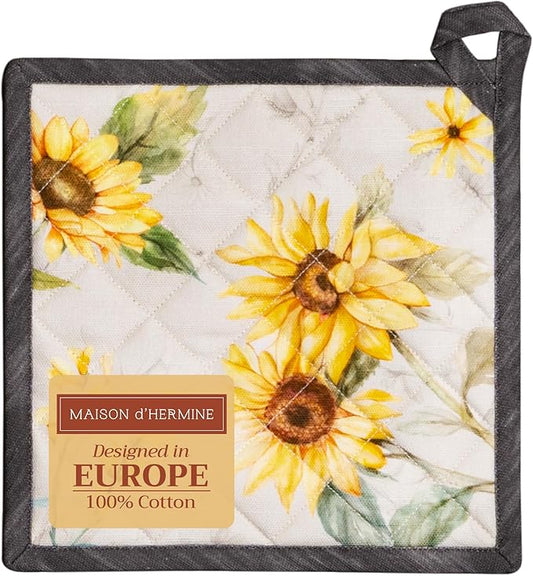 Maison d' Hermine Pot Holders 100% Cotton Heat Resistant Potholders 8" x 8" Hot Pads with Loop BBQ, Cooking, Baking, Grilling, Kitchen, Handling Hot Pans Spring/Summer (Pack of 1, Candice)