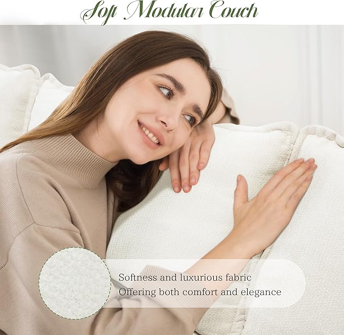 Modular Sectional Sofa, Comfy Cloud Couch with Movable Ottoman, Deep Seat Couches for Living Room, Bedroom and Apartment, 140" U Shaped Modern Sofa with Pillows, Beige