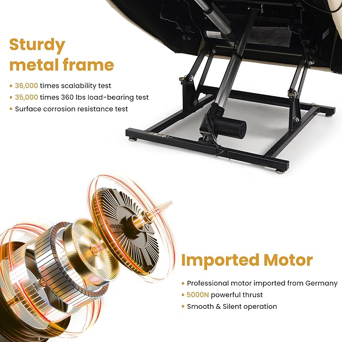 PARKOL Dual Motor Power Lift Recliner Chair for Elderly, 180-Degree Infinite Position Lay Flat Leather Recliner Chairs, with Massage and Heating, USB & Type-C Port and Remote (Beige, Medium)