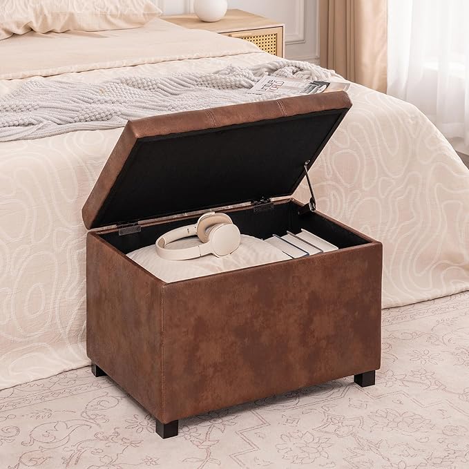 Joveco 24" Leather Storage Ottoman Bench, Rectangle Foot Rest Stool for Living Room, Bedroom, Entryway, Coffee