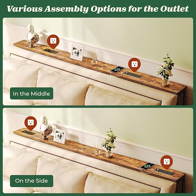 SUPERJARE 78.8 inch Narrow Console Table with Outlet, Sofa Tables, Behind Couch Table, Long Entryway Tables with Charging Station, for Living Room, Rustic Brown