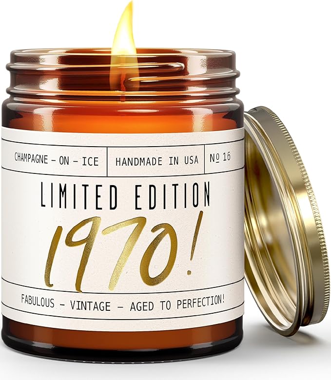 55th Birthday Gifts for Women - 'Limited Edition 1970' Soy Candle, w/Champagne on Ice I 55 Birthday Gifts for Women I 55th Gift for Her Ideas I 9oz Reusable Jar, 50Hr Burn, Made in USA