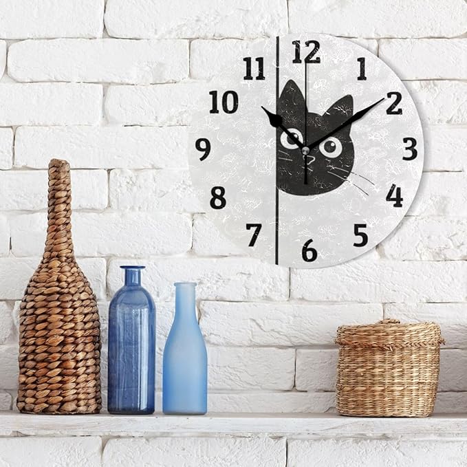 Wall Clock Cat's Head Silent Non Ticking Wall Clock Decorative Battery Operated Wall Clocks for Home Kitchen Bedroom Living Room Office
