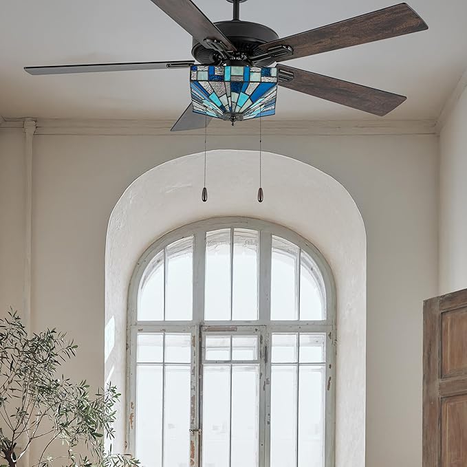 RIVER OF GOODS 52" W Sorrel Indoor Tiffany Stained Glass Ceiling Fan with Remote Control