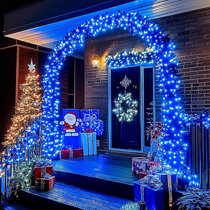 JMEXSUSS 2 Pack Blue Solar Christmas Lights, Total 400 LED 151FT Solar String Lights Outdoor Waterproof, 8 Modes Blue Christmas String Light for Outside Garden Party Patio Tree Decorations