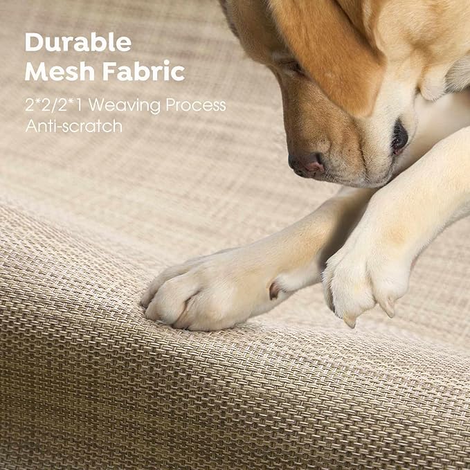 Veehoo Outdoor Elevated Dog Bed, Raised Dog Cot for Small Medium Dogs, Cooling Washable Waterproof Pet Hammock Beds with Slope Headrest, Breathable Mesh and Sturdy Frame, M, Beige Coffee, CWC2204