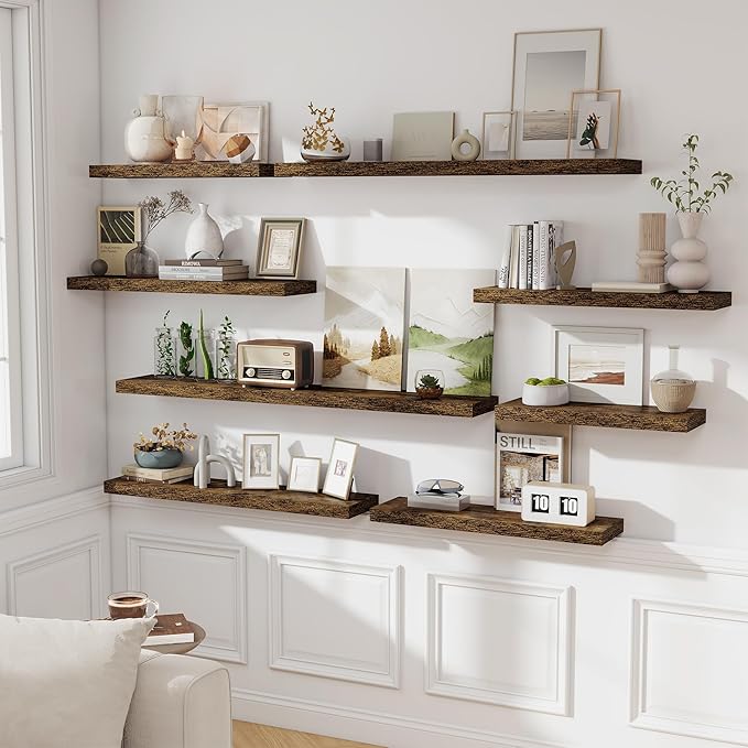 Floating Shelves for Wall, 24 Inch Floating Shelves Set of 2, Wall Mounted Rustic Wood Shelf for Bathroom, Living Room, Bedroom and Kitchen, Hanging Shelf for Storage, Books, Home Decor, Rustic Brown