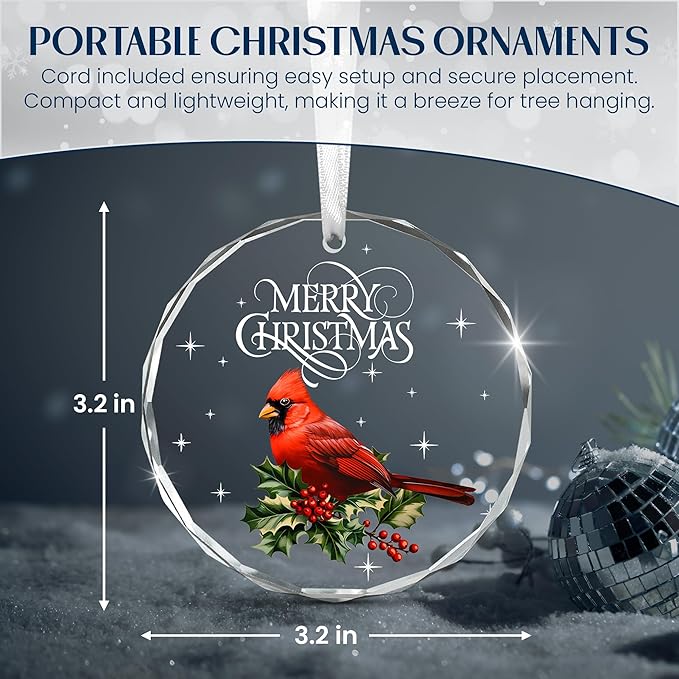 Cardinal Christmas Ornaments 2025 - Christmas Tree Decoration Glass Ornaments - Red Cardinal Decor Glass Ornament, Christmas Birthday Gifts for Women Men, Sympathy Gifts for Loss of Loved One