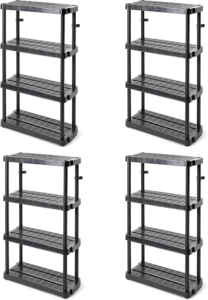 Gracious Living 4 Shelf Adjustable Height Medium Duty Storage Unit 14 x 32 x 54.5 Organizer for Home, Garage, Basement, & Laundry, Black (4 Pack)