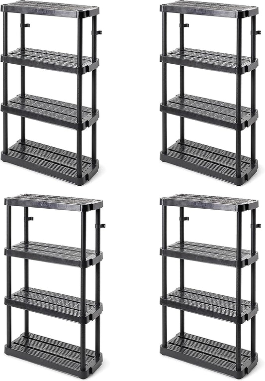 Gracious Living 4 Shelf Adjustable Height Medium Duty Storage Unit 14 x 32 x 54.5 Organizer for Home, Garage, Basement, & Laundry, Black (4 Pack)