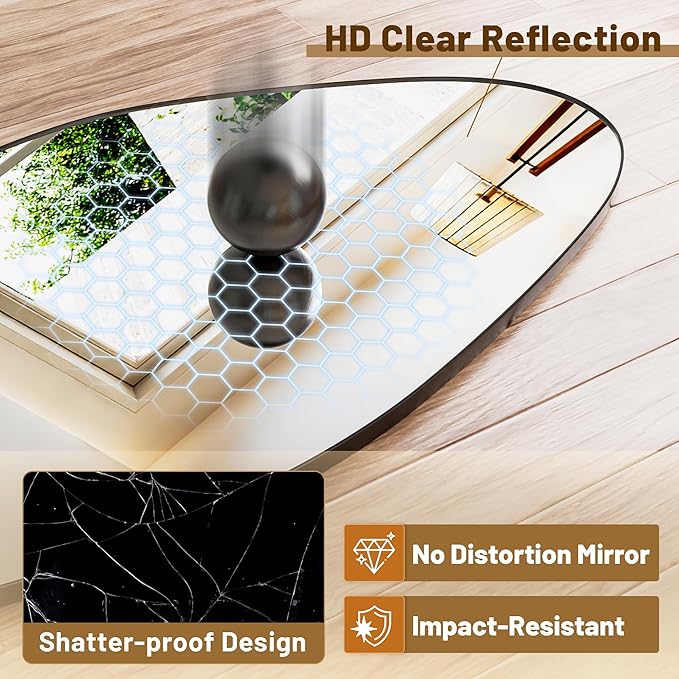 Antok Full Length Mirror, 68"x26" Floor Mirror with Stand, Standing Hanging Leaning Irregular Mirrors for Bedroom Living Room Entryway, Wavy Shaped, Black