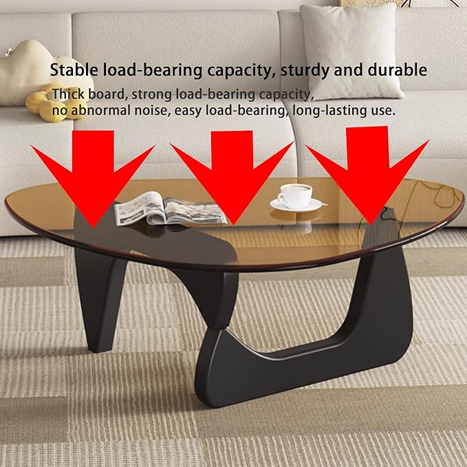 EASYSOUL Modern Glass Coffee Table, 32.68" D x 22.44" W x 15.75" H, Abstract Round Tea Tables for Living Room Home Office Industrial Cocktail Tables (Black-Brown Glass, 32.68")