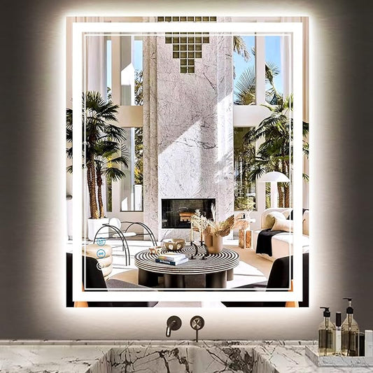 36 x 30 Inch LED Bathroom Mirror with Lights 3 Color Adjustable Brightness Frontlit Anti-Fog 36" Lighted Vanity Mirror for Bathroom Wall Horizontal/Vertical Mounted 36 Smart Light up Mirrors