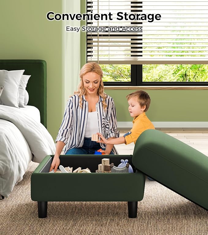 83" Couches for Living Room, Comfy Sofas for Living Room with Storage Ottoman, Teddy Sofa Couch, Tool-Free Loveseat Sofa, All-Wood Love Seat Couches, L Shaped Couch 2 Pillow Included, Green