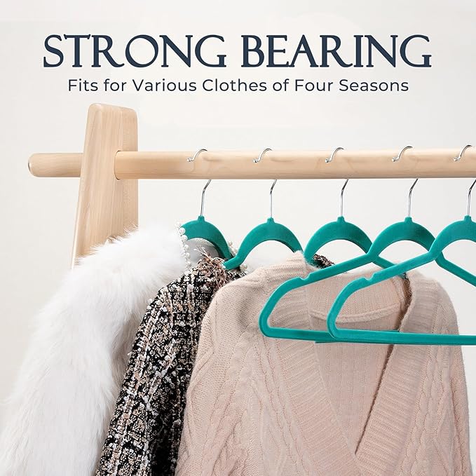 HOUSE DAY Mint Green Velvet Hangers 60 Pack, Non Slip Clothes Felt Hanger Heavy Duty for Coat, Premium Slim Space Saving Suit Hangers for Closet Organizer, 360° Rotating Silver Hook