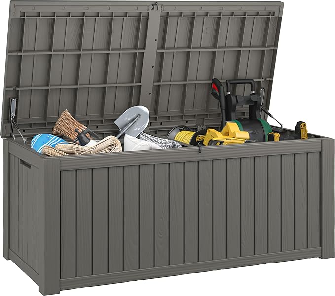 Outdoor Storage Box, 180 Gallon Deck Box, Waterproof and UV Resistant Large Resin Storage Bin, Organization and Storage for Patio Furniture, Outdoor Cushions, Garden Tools, Lockable