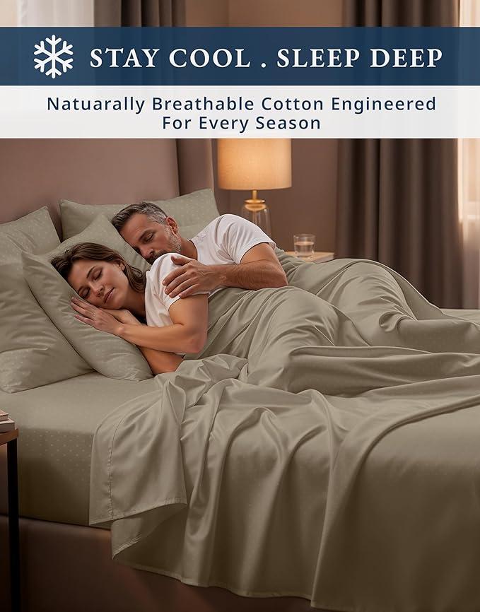 LANE LINEN 100% Egyptian Cotton Bed Sheets - 4PC Full Sheets Set, Long Staple Bedding Sheets, Sateen Weave, Luxury Hotel Sheets, Fits Upto 16" Mattress, Swiss Dot - Taupe