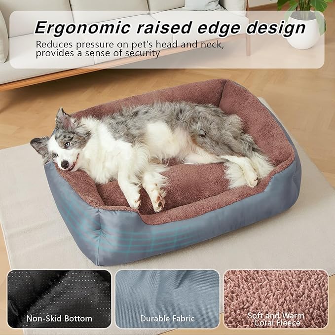 Dog Bed, Soft Calming Sleeping Puppy Bed, Comfortable and Breathable Dog Cat Bed, Machine Washable, Non-Slip Bottom, Grey