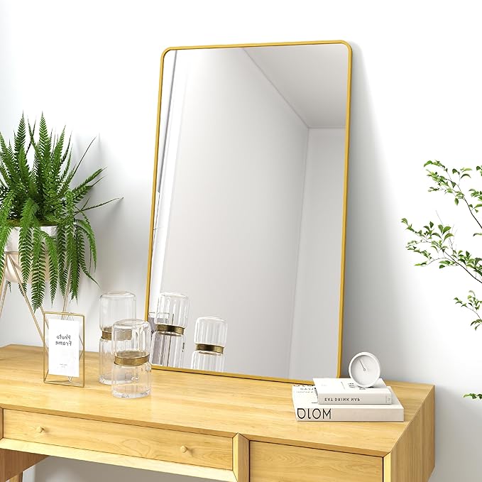 20x30 Rectangle Mirror Full Length Wall Mounted Hanging or Against Wall Metal Frame Dressing Make-up Mirrors for Entryway Bedroom Bathroom Living Room 20 30 inch Gold