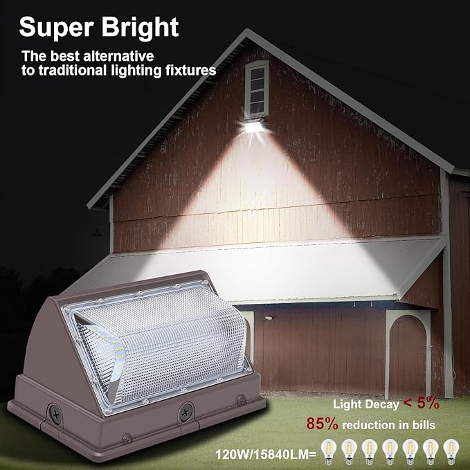 120Watt LED Wall Pack Light, Dusk to Dawn Wall Packs, Super-Bright 15840 Lumen Outdoor Pack Lights, IP65 Waterproof Commercial and Industrial Security 5000K Lighting with Photocell