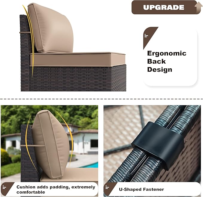 Kurapika 9 Pieces Patio Furniture Set, Rattan Sofa Set, Outdoor Conversation Sets w/Swivel Rocking Chairs Patio Sectional Sofa w/4 Inch Cushion, Sand