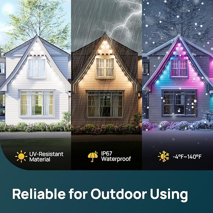 Linkind Permanent Outdoor Lights,100ft with 72 Triple-LED,AI Lighting,Smart RGBTW for Christmas Lights Outdoor,Christmas Decorations, IP67 Waterproof, Works with Alexa,Google Assistant