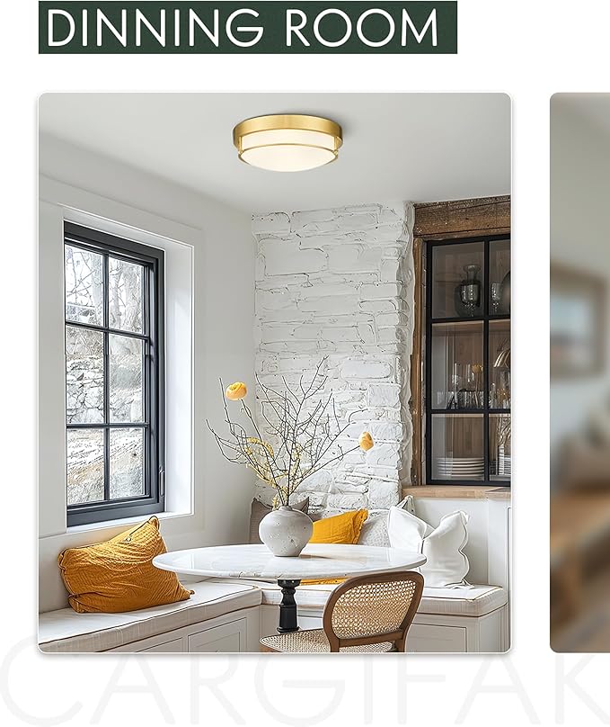 12 inch Flush Mount Light Fixture, 2-Light Modern Ceiling Light with Polished Gold Finish for Hallway Kitchen Laundry Bedroom, 4822-PG