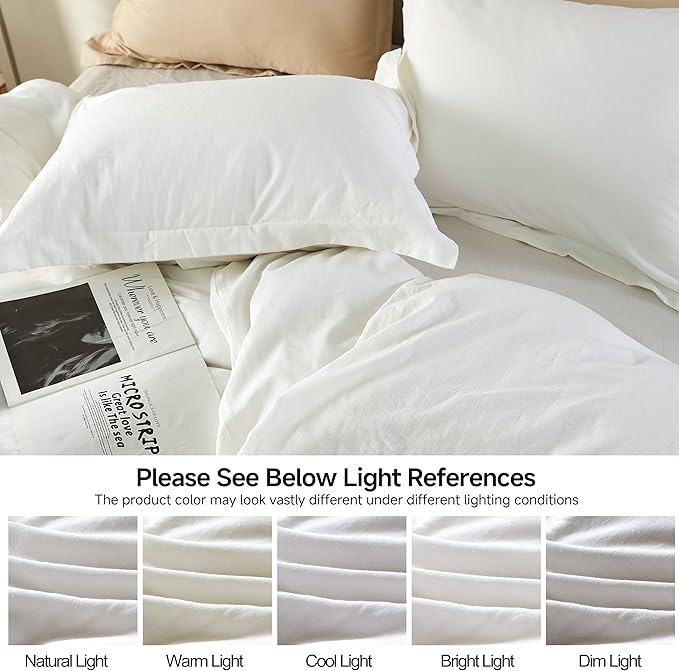 Simple&Opulence French Linen Duvet Cover Set 78" x 86"- 3 Pieces (1 Comforter Cover,2 Pillowcases)- Natural Flax Cotton Blend-Solid Color Breathable Farmhouse Bedding-Off White, Full