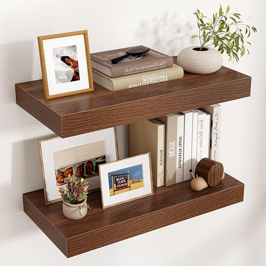 Floating Shelves for Wall, 24 Inch Wide x 12 Inch Deep Floating Shelves, Long Wood Floating Wall Shelf Shelves for Living Room Bathroom Bedroom Kitchen Home - (Walnut, 24" W x 12" D x 2" H)