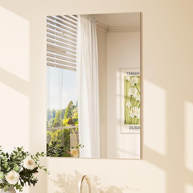 TETOTE Frameless Mirror 20" x 30" Bathroom Mirrors for Wall with 4mm Tempered Glass, Suitable for Bedroom, Entryway, Hallway, Gym, Vertically/Horizontally