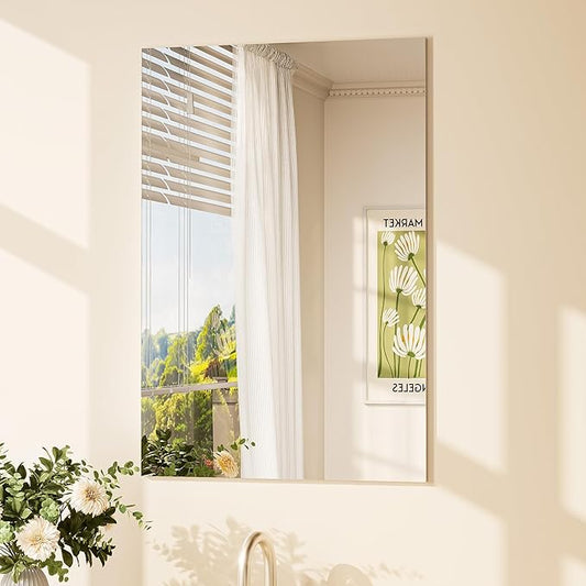 TETOTE Frameless Mirror 20" x 30" Bathroom Mirrors for Wall with 4mm Tempered Glass, Suitable for Bedroom, Entryway, Hallway, Gym, Vertically/Horizontally
