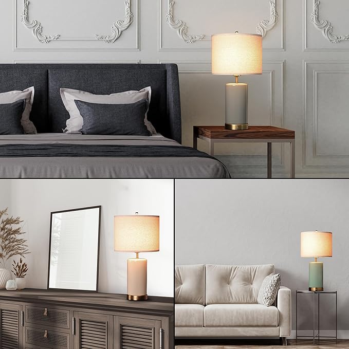 O’Bright Dune - Battery Powered Table Lamp, Rechargeable Cordless Ceramic Lamp, Full-Size 24 Inch Height, 4-Level Dimming, Smart Safety Protection, Type-C Fast Charging, LED Bulb Included, Sage Green